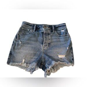 Hollister Ultra High Rise Mom Shorts Distressed Light Wash Denim Size 25